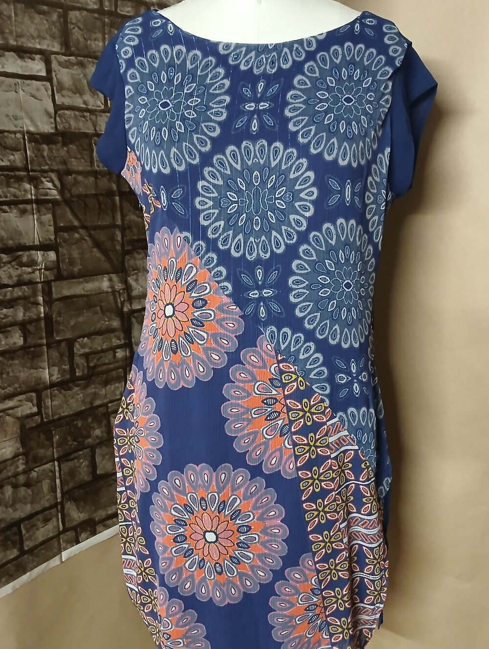 Desigual Blue Floral Medallion Tunic with Pink-Orange Accents